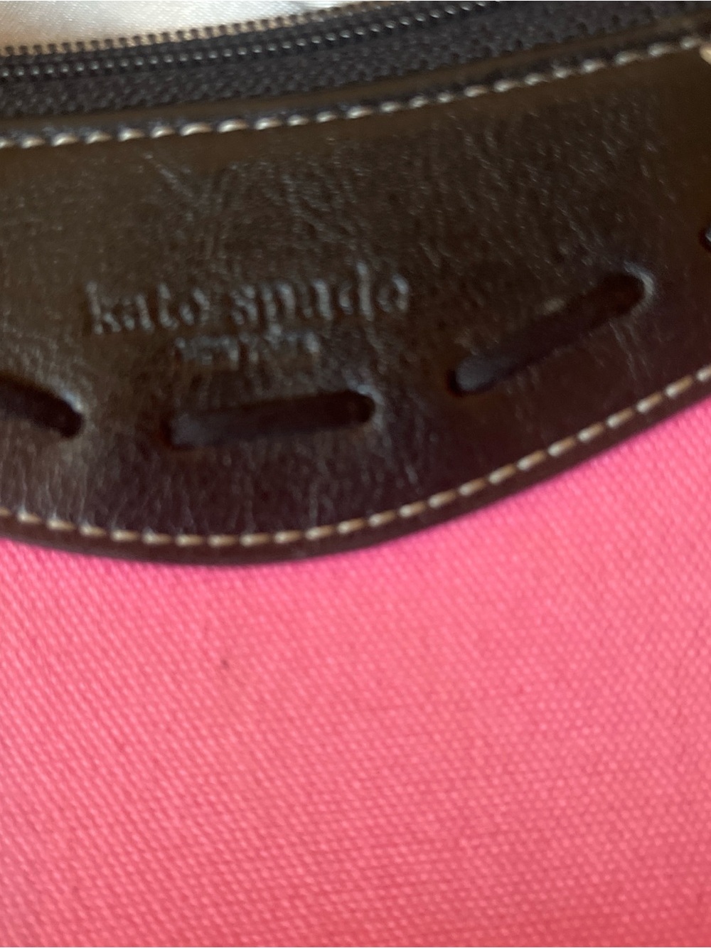 kate spade Pink Canvas Duffel with Black Leather Trim